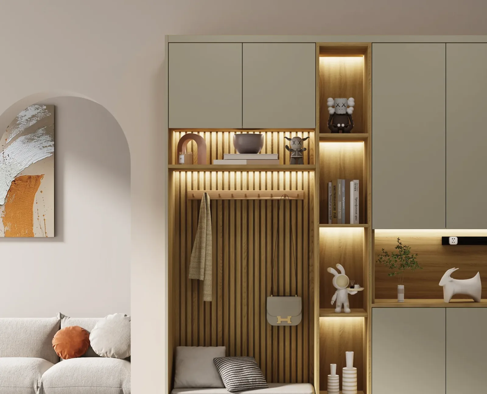 Goldea wardrobe wall with an integrated dressing corner
